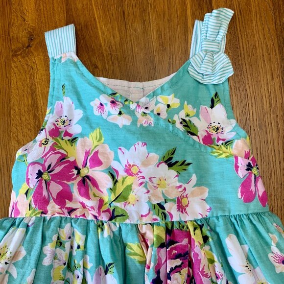 ORIGAMI Wrap Neck Dress Girls 3T 3 Teal Floral Tie Back Toddler Girl Summer - Picture 3 of 8
